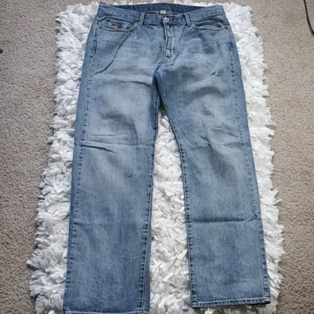 Vtg‎ American Eagle Relaxed Straight Light Wash Distressed Blue Jeans Mens 34x32
